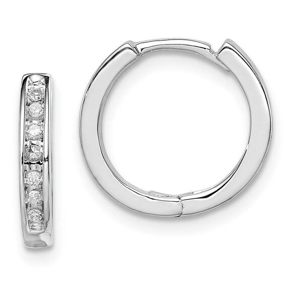 1/10 Carat Diamond Huggie Round Hoop Earrings in Sterling Silver, 13mm - Picture 1 of 5